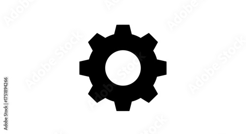 gears isolated on white, Black silhouette icon of a single industrial gear wheel.
