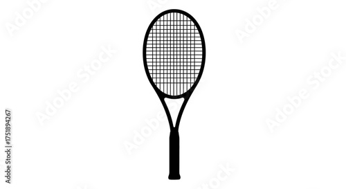 Badminton racket isolated on white background,  black silhouette icon of a tennis racket