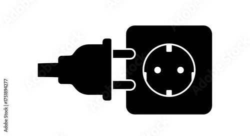 electric plug and socket, Black icon of an electrical plug and wall socket.