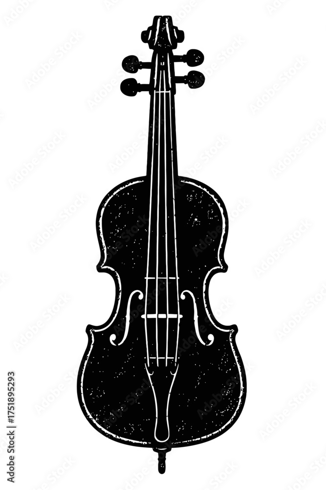 Fototapeta premium Striking vintage illustration of a classical bowed string instrument, an elegant cello or upright bass, rendered in a monochrome black and white style. Perfect for music-themed designs, orchestral art