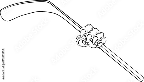 An ice hockey claw sports illustration of an eagle or animal monster hand holding a hockey stick