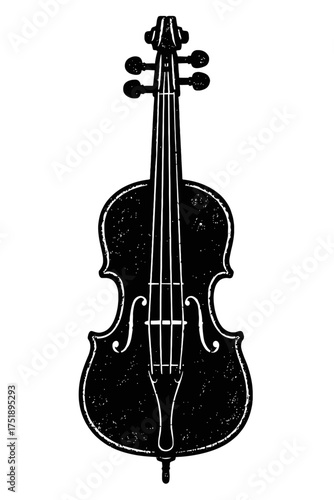 Striking vintage illustration of a classical bowed string instrument, an elegant cello or upright bass, rendered in a monochrome black and white style. Perfect for music-themed designs, orchestral art