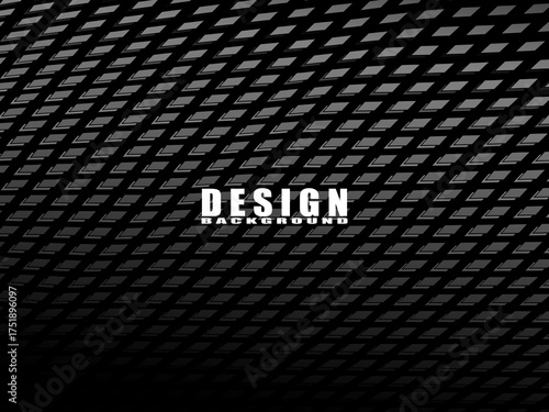 Abstract vector illustration with geometric pattern of gray gradient slanted squares over dark background, suitable for poster, cover, banner or graphic template.