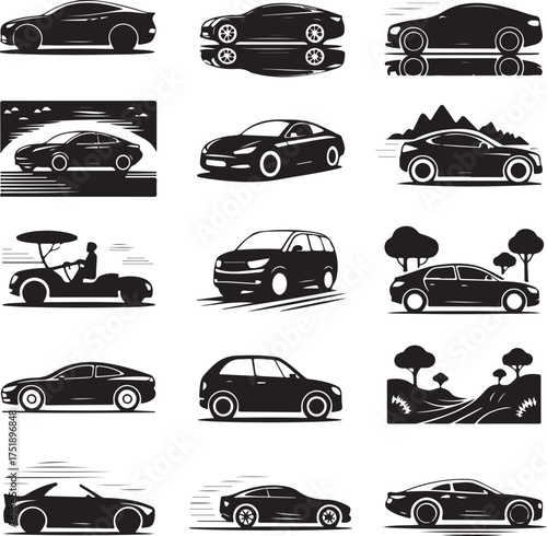 Collection of Vehicle Graphics in Black and White Stylized Designs