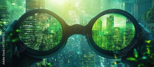 Green Cityscape Through Binoculars