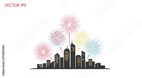Vibrant Fireworks Display Illuminating a City Skyline Silhouette.
