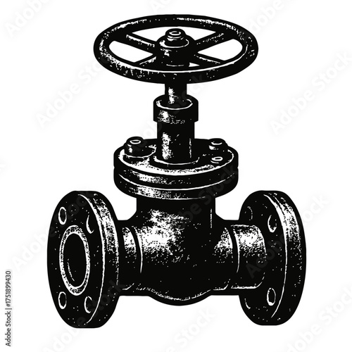 Vintage Industrial Flanged Handwheel Operated Globe Valve for Fluid Control Systems – Heavy-Duty Manual Shut-off Pipeline Component for Flow Regulation & Isolation, Durable Metal Construction Illustra