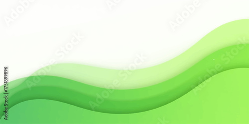 Abstract green waves flowing smoothly across a white background with soft light