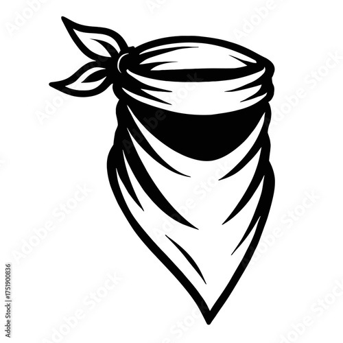 Stylish Black & White Bandana Vector Illustration - Versatile Headwear & Face Covering Design. Perfect for Western, Biker, Rebel, Outlaw, or Casual Style Graphics. Iconic Fabric Accessory for Fashion,