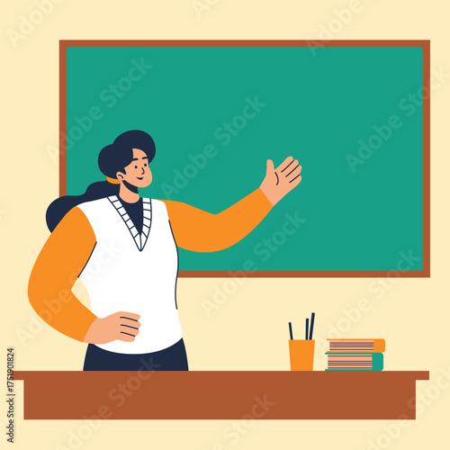 Teacher explaining a new lesson in front of the class illustration