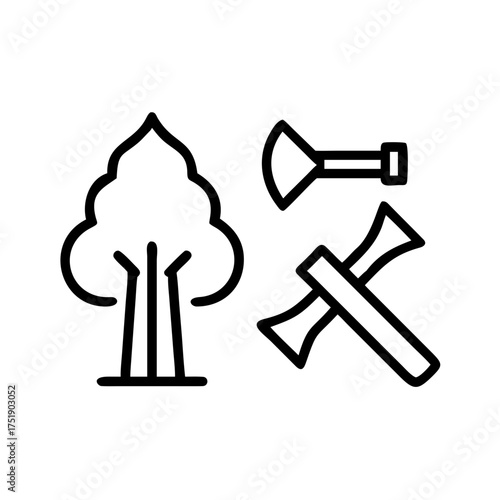 Icon of deforestation with tree and axe