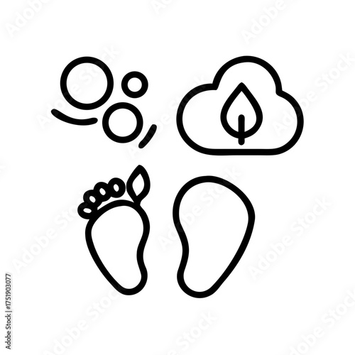 Icon representing ecological footprint reduction with leaf cloud and footprints