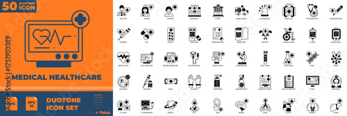 Medical Healthcare Duotone editable icon set. Contain icons related to medical, healthcare, hospital and more