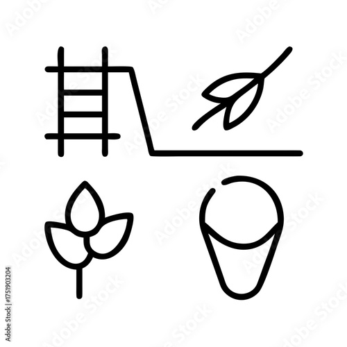 Ladder, leaves, and bucket showing gardening equipment
