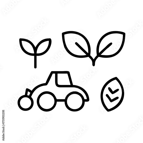 Line art illustration of agriculture and farming elements