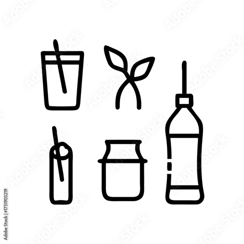 Line art illustration of ecofriendly products