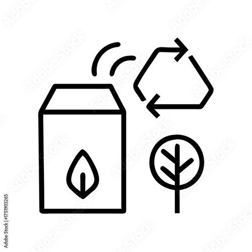 Outline icons of ecofriendly packaging and sustainable materials
