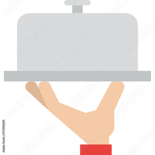 A Hand In A Red Sleeve Holds A Silver Serving Cloche With A Grey Tray Isolated On A Transparent Background