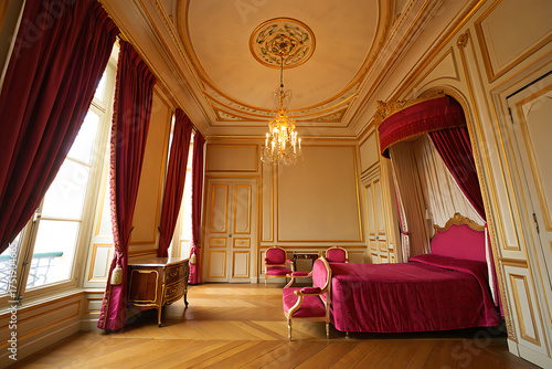 Opulent bedroom with four-poster bed and ornate gold detailing interior luxurious isolated on a transparent background