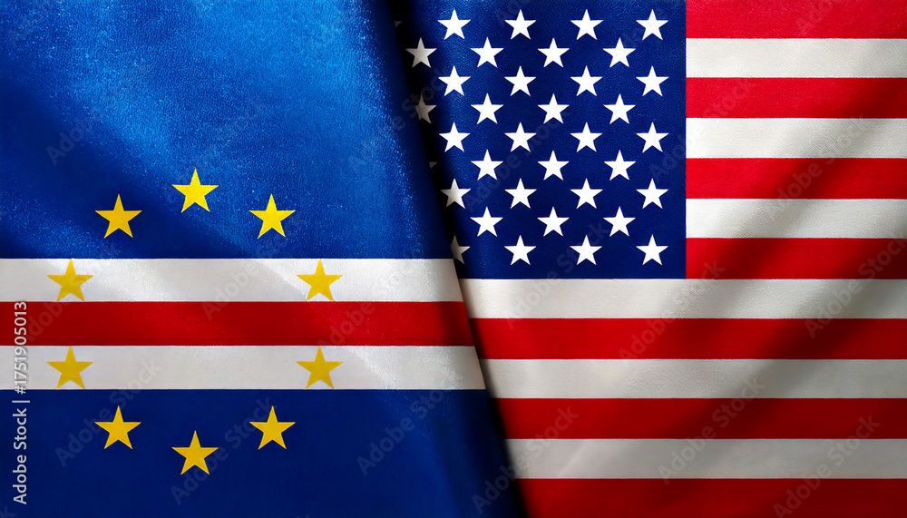 Fototapeta premium アメリカの国旗とカーボヴェルデの国旗(USA Flag &Cabo Verde flag.) 