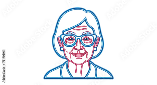 Stylized Portrait of an Elderly Woman with Glasses.