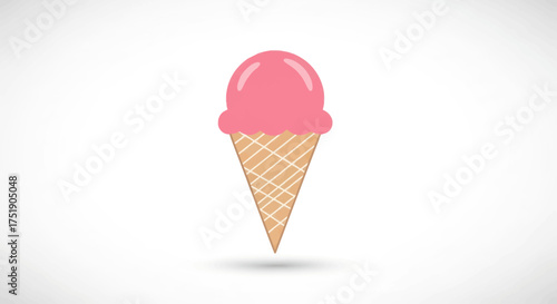 Delicious Pink Ice Cream Scoop in a Waffle Cone.