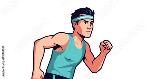 Cartoon Man Running with Headband and Tank Top.