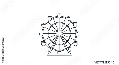 Ferris Wheel Outline Illustration with Gondolas and Support Structure.