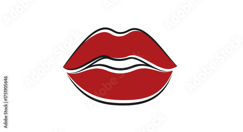 Stylized Red Lips Illustration with Black Outline.
