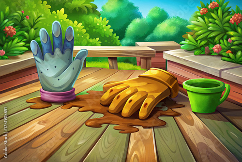 Gardening gloves with soil stains wallpaper vector protective handwear for planting, weeding, and outdoor garden maintenance