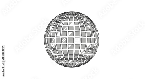 Mirrored Disco Ball with Square Tiles Reflecting Light and Creating a Pattern.