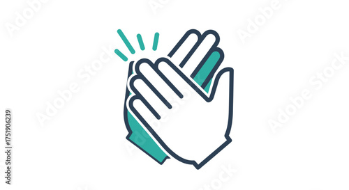 A simple modern graphic icon of two hands clapping in applause with green accents.