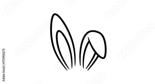 Cute Black Outline Cartoon Bunny Ears Illustration.