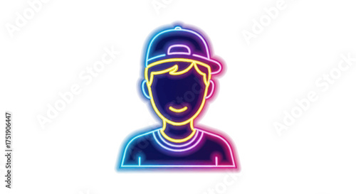 Neon Silhouette of a Young Person Wearing a Baseball Cap.