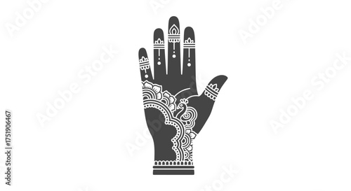 Intricate Henna Tattoo Design on a Stylized Human Hand Silhouette.