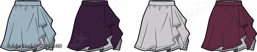 Four stylish skirts with different colors and silhouettes