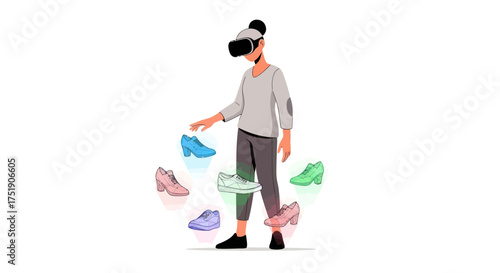 Woman Experiencing Virtual Reality Shoe Shopping Experience.