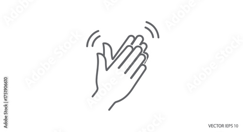Black and white line art icon of two hands clapping a simple symbol of applause and appreciation.