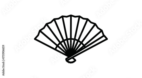 Elegant Black and White Hand Fan Illustration.