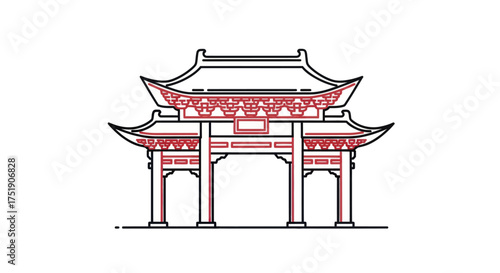 Ornate Chinese Gate with Intricate Red and Black Detailing.