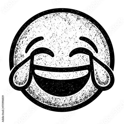 Distressed Textured Crying Laughing Emoji Icon - Grunge Style LOL Face with Tears of Joy Vector Graphic - Hilarious Laughter Emoticon Design for Social Media, Humorous Content, and Expressive Digital