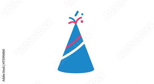 Blue Party Hat with Confetti and Diagonal Stripe Decoration.