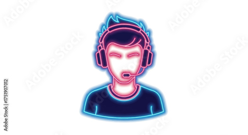 Neon Gamer Avatar with Headset and Microphone.