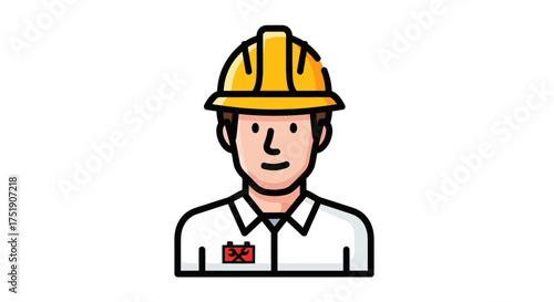 Cartoon Illustration of a Male Construction Worker Wearing a Yellow Hard Hat.