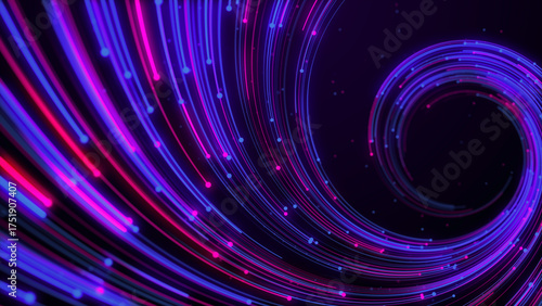 Futuristic neon wave lines in glowing pink and blue curves on dark background. Great for tech, digital, or sci-fi themed visuals. 3d Rendering