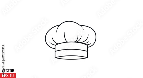 Classic White Chefs Hat Line Art Illustration.