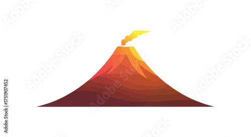 Stylized Erupting Volcano Mountain with Fiery Lava and Smoke Plume.