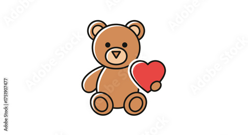 Adorable brown teddy bear holding a red heart a symbol of love and affection.