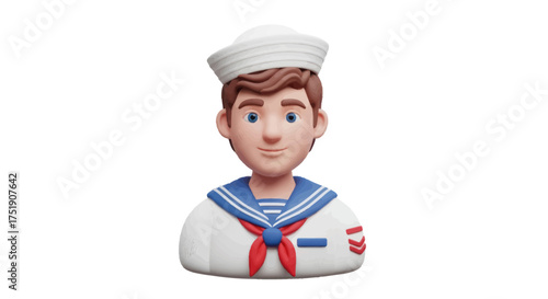 3D Rendered Male Sailor Character Bust with Friendly Smile.