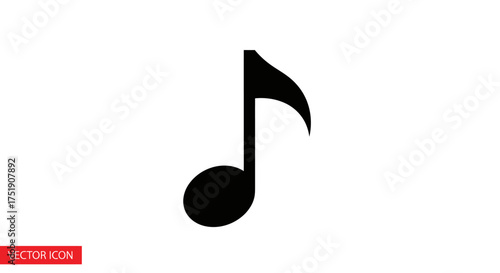 Single Black Eighth Note Musical Symbol on White Background.